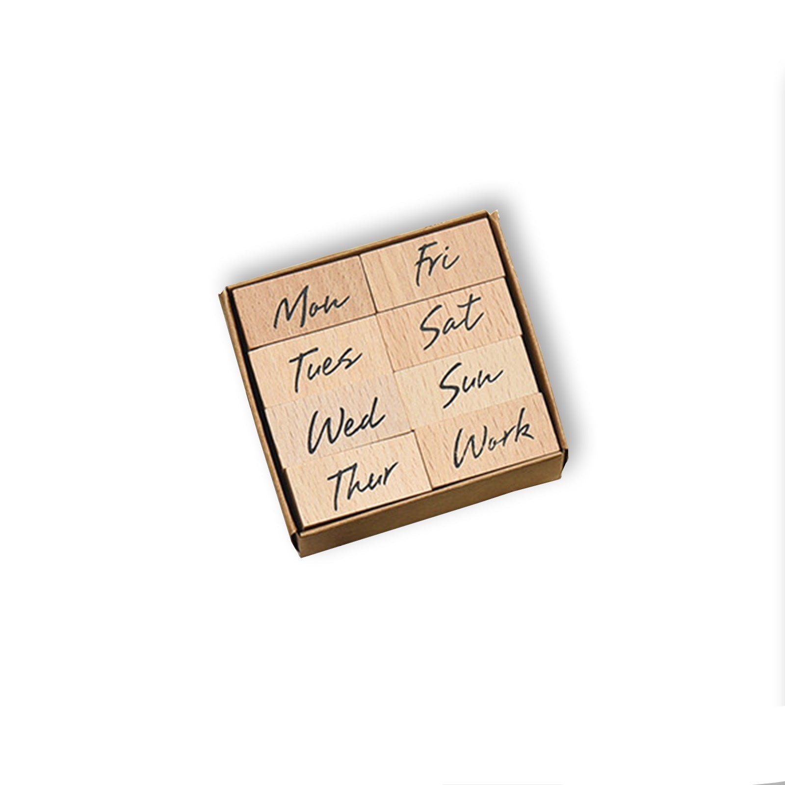 8 Pcs Fluent Script Weekly Wooden Stamp Set