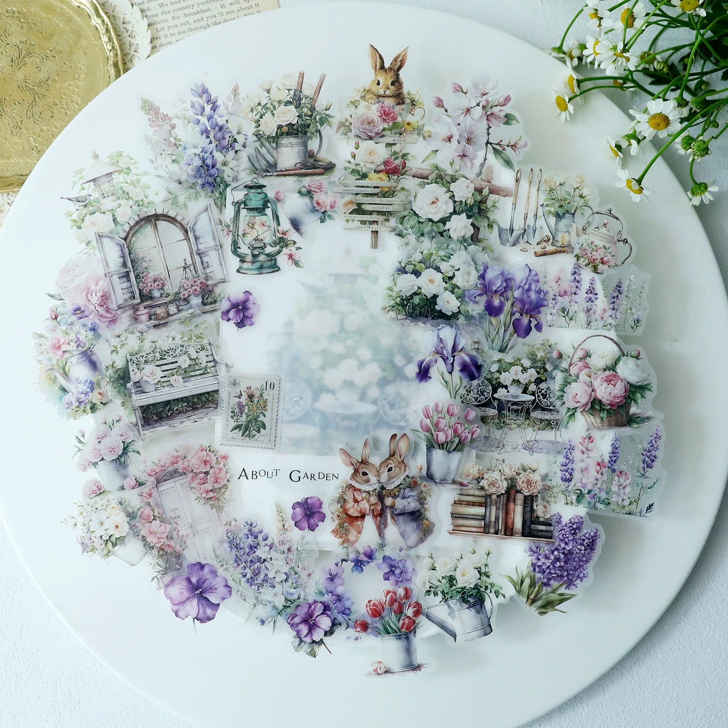 Pastel floral self adhesive vellum stickers