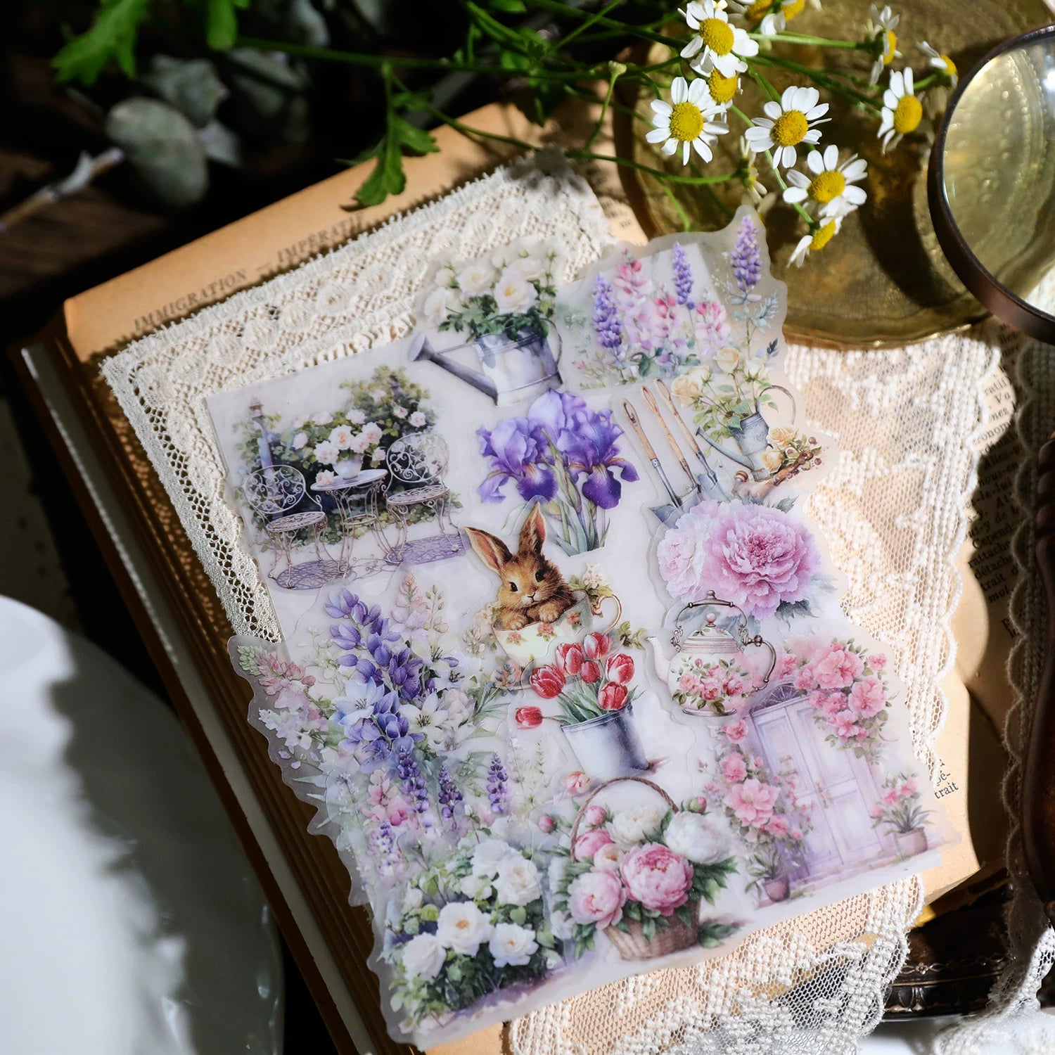 Garden tea flowers and window peel and stick designs