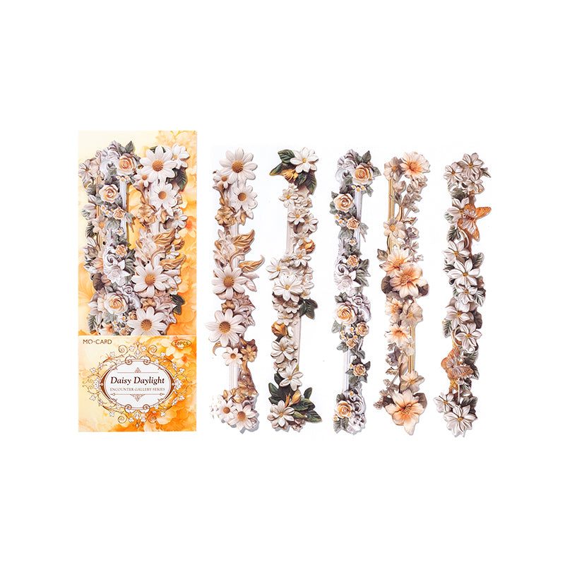 10 Pcs Vintage Baroque Relief Floral Kraft Stickers - Sunshine