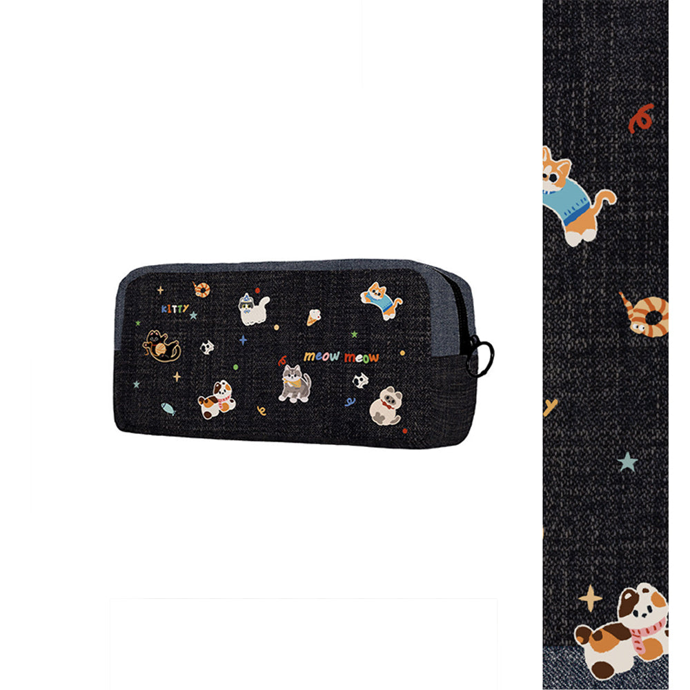 Denim Cats Retro Canvas Pencil Case