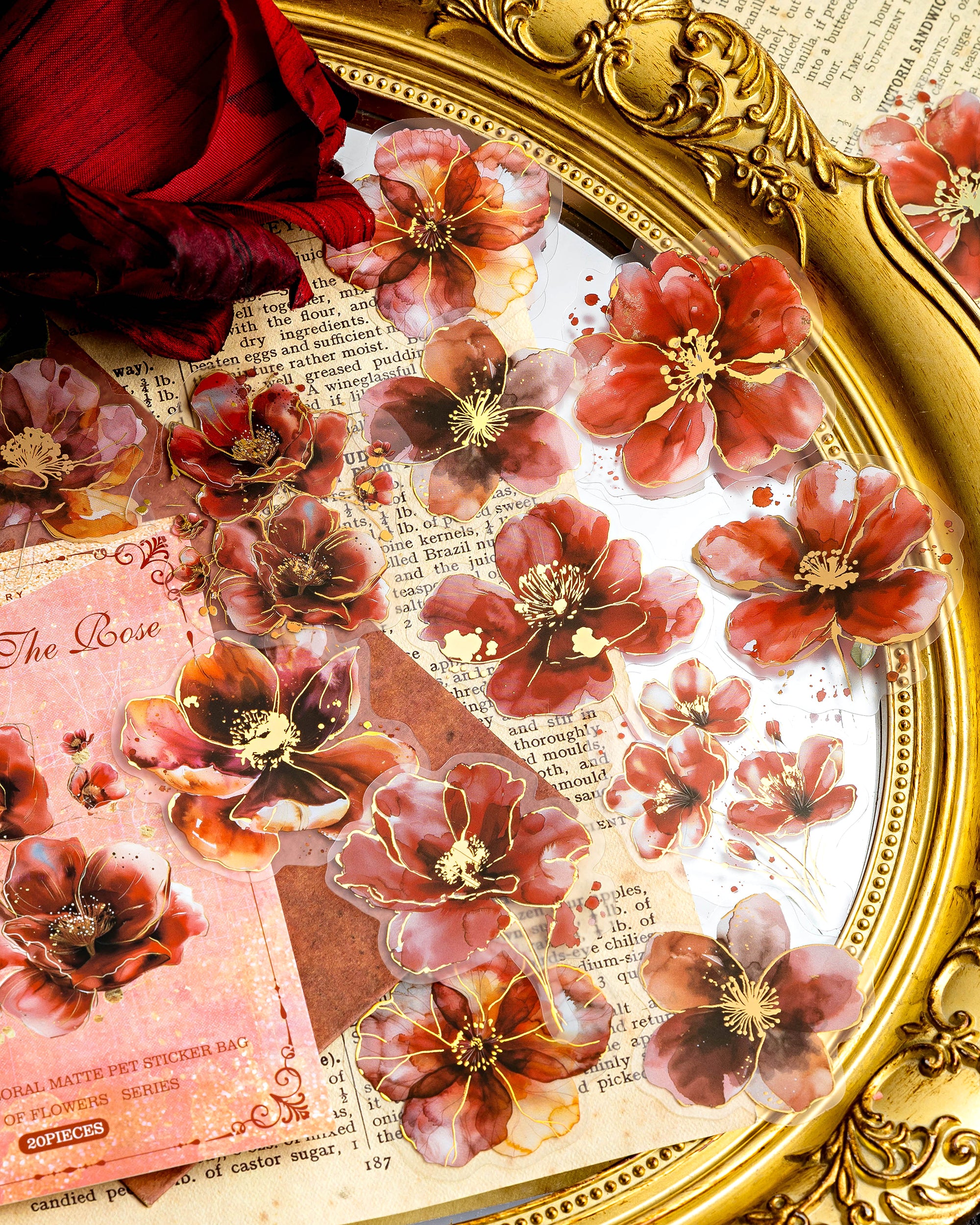 20 Pcs Gilded Flora PET Stickers FHZS03