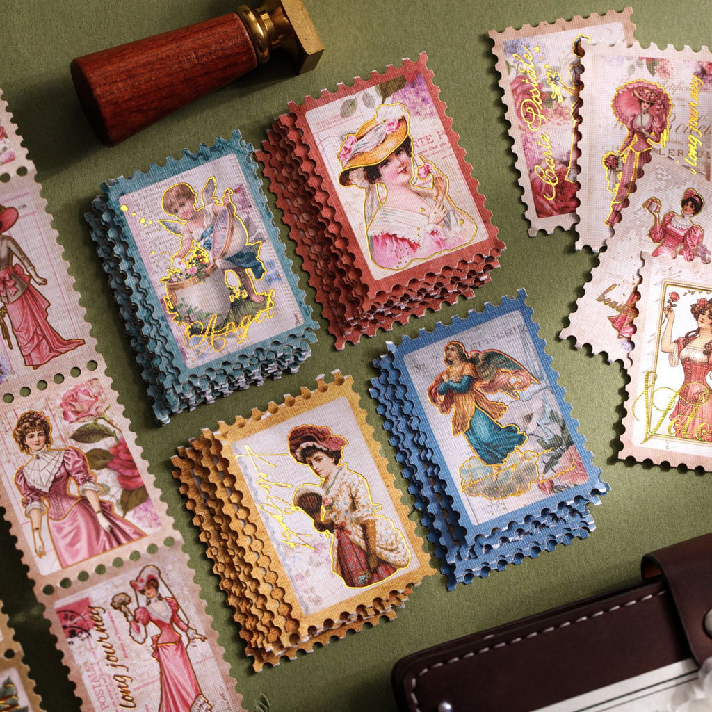 20 Pcs Gold Foil Post Stamp Stickers LJYP