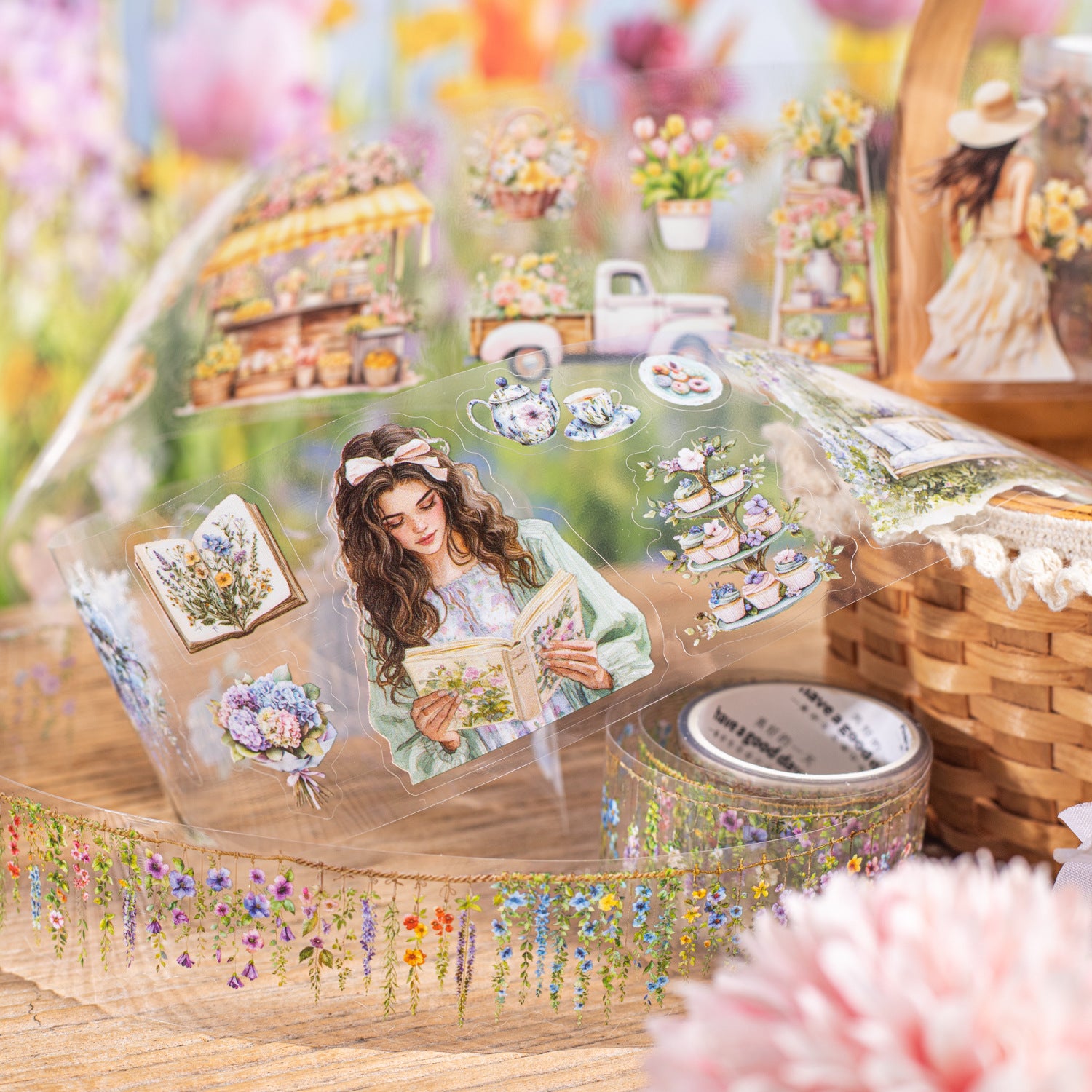 3 Rolls Garden Themed PET Stickers Tape Set HYLSG