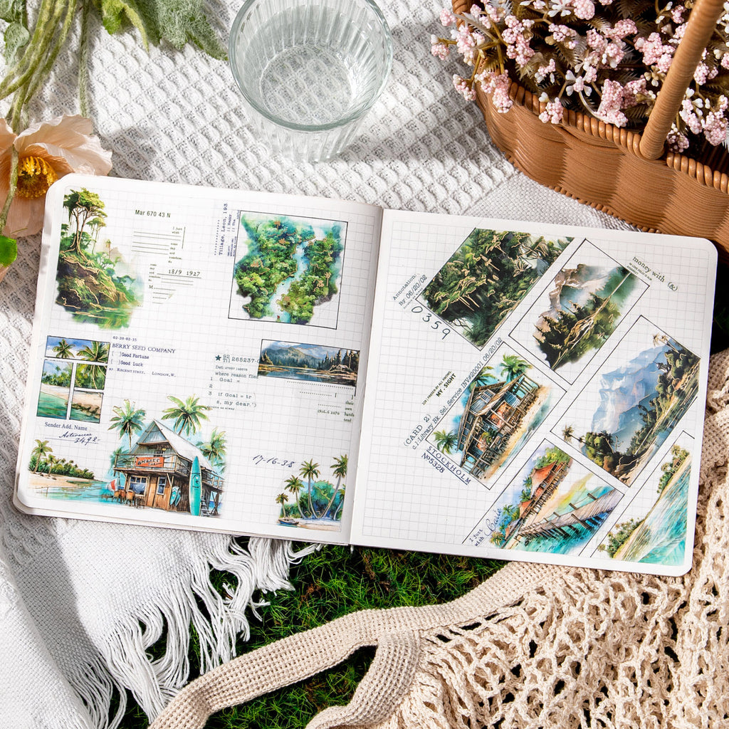 2 Sheets Travel Landscape PET Stickers ZMLC