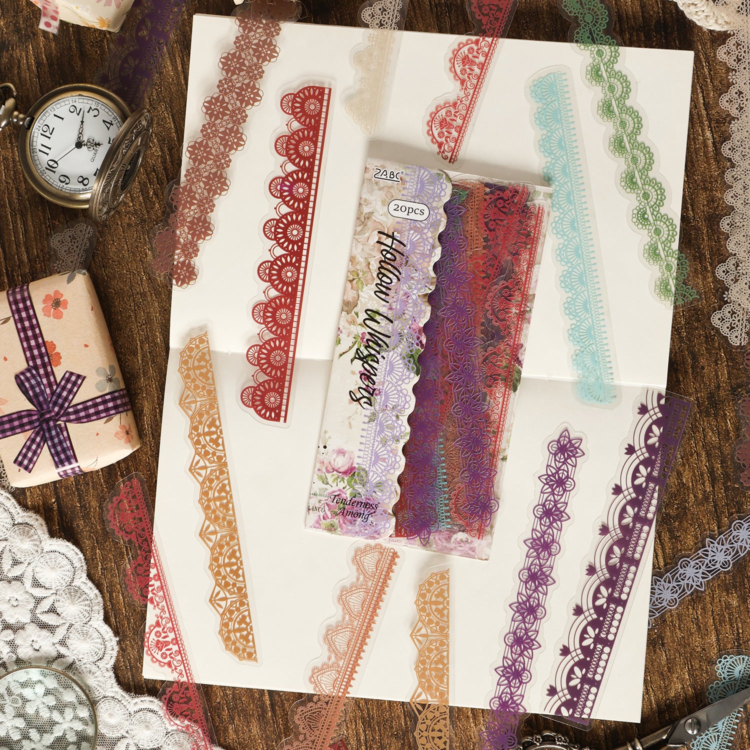 20 Pcs Lace Floral PET Stickers HJQJ