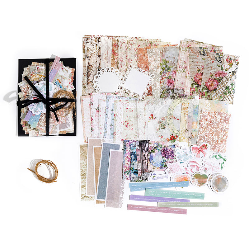85 Pcs Vintage Lace Floral Junk Journal Kit