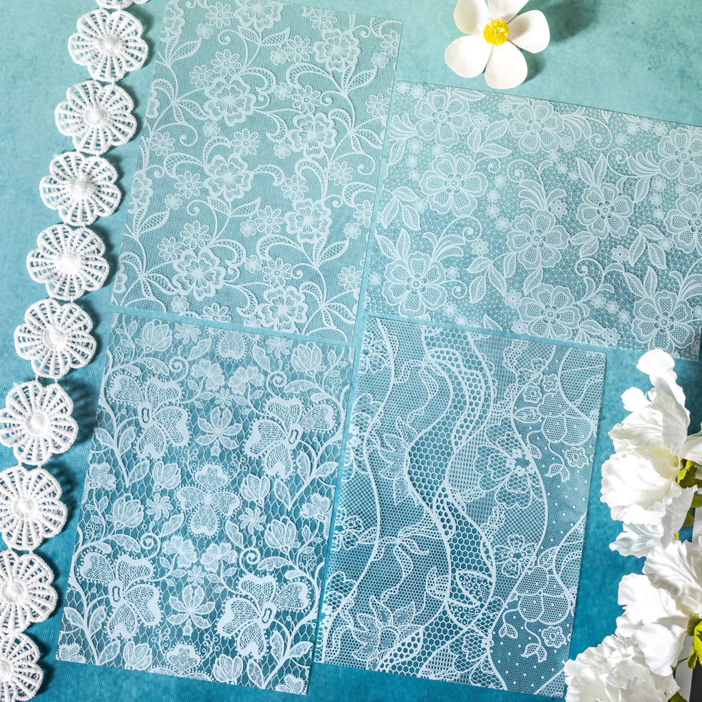 15 Pcs White Lace PET Stickers and Fabric JMLS