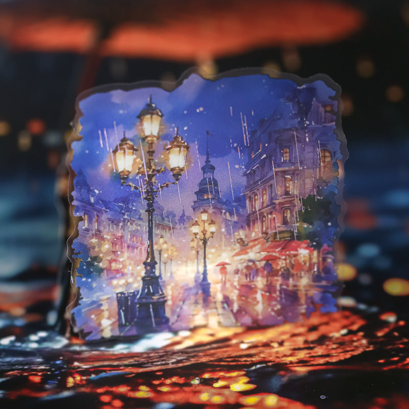 12 Pcs Rainy Street PET Stickers YZMB