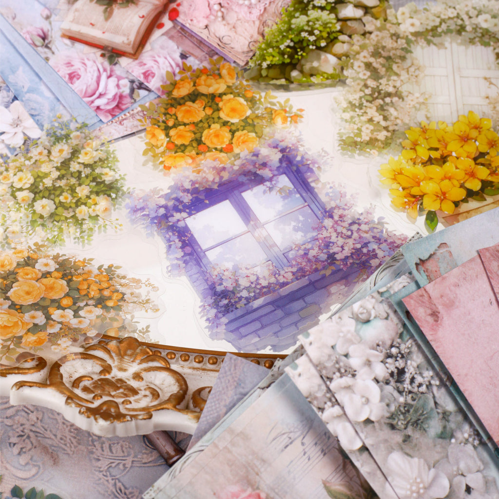 40 Pcs Floral Paper and Flower Stickers Kit MZXL