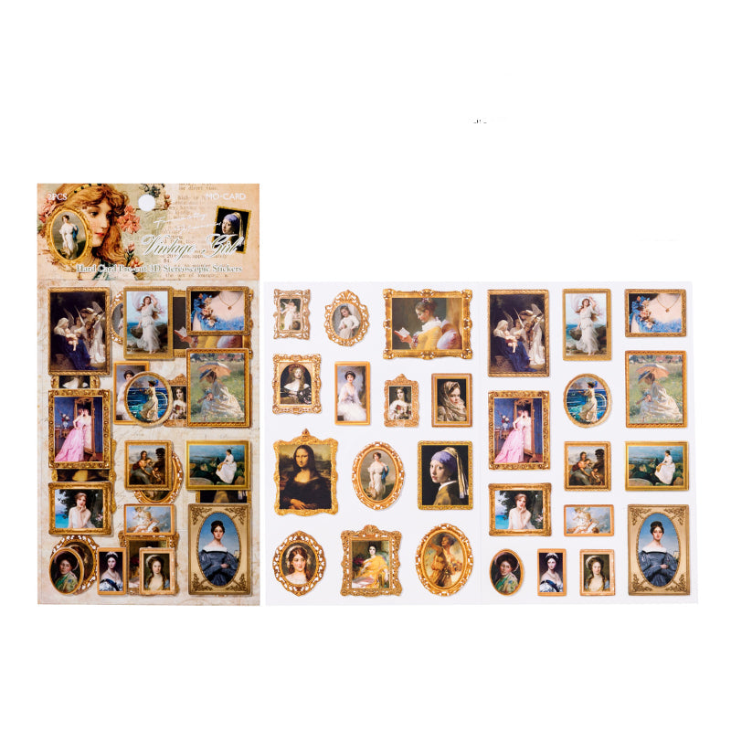 2 Sheets Vintage Oil Painting Museum Frame Card Stickers - Women
