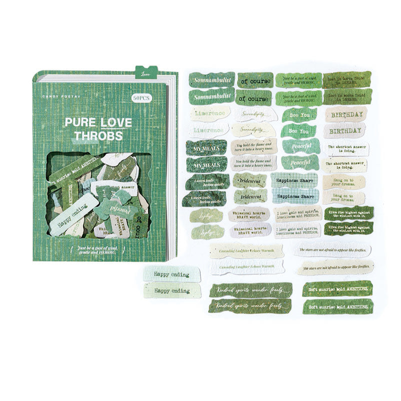 50 Pcs Vintage Quote Speckled Paper Stickers - Forest Green
