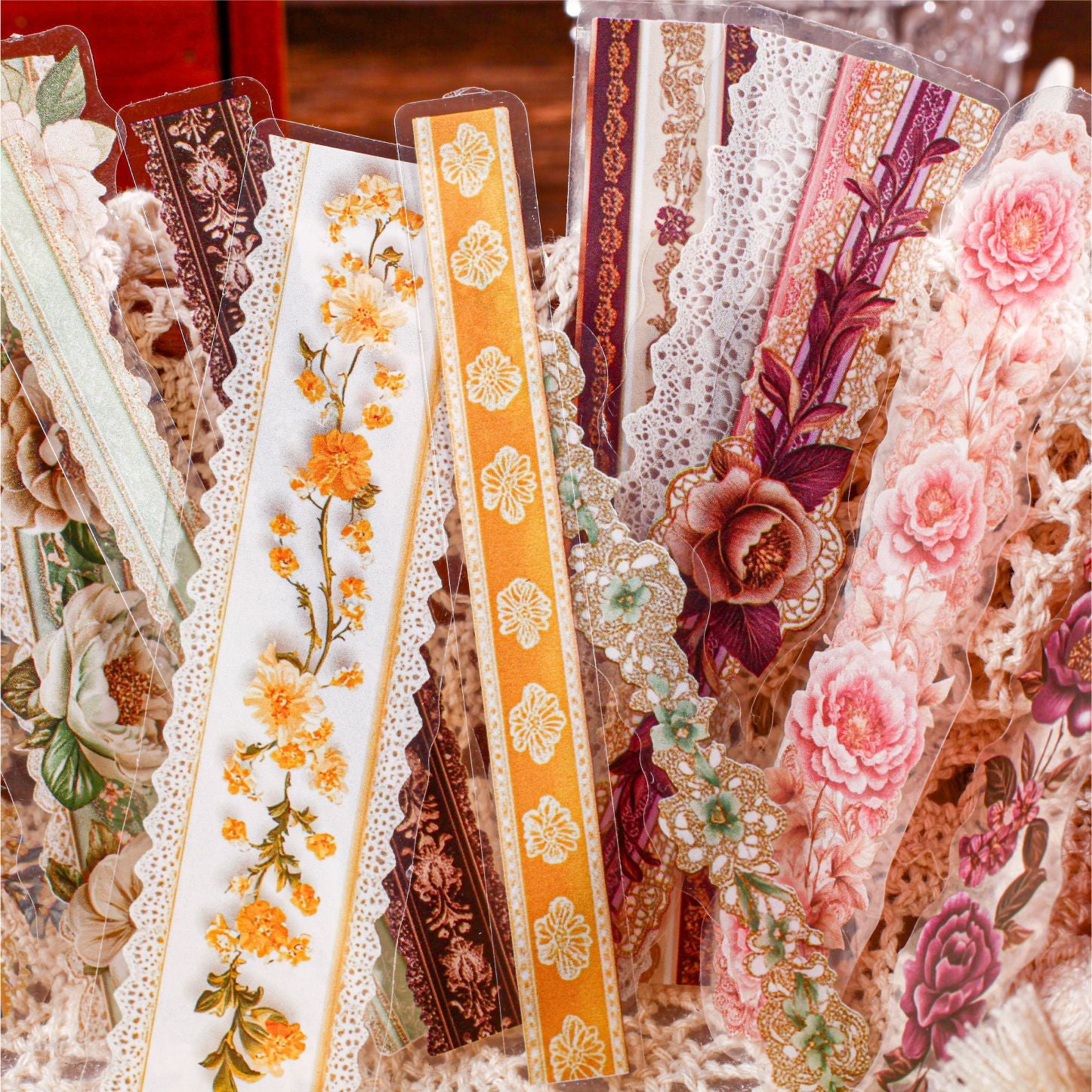 15 Pcs Lace and Flower PET Stickers HXXL