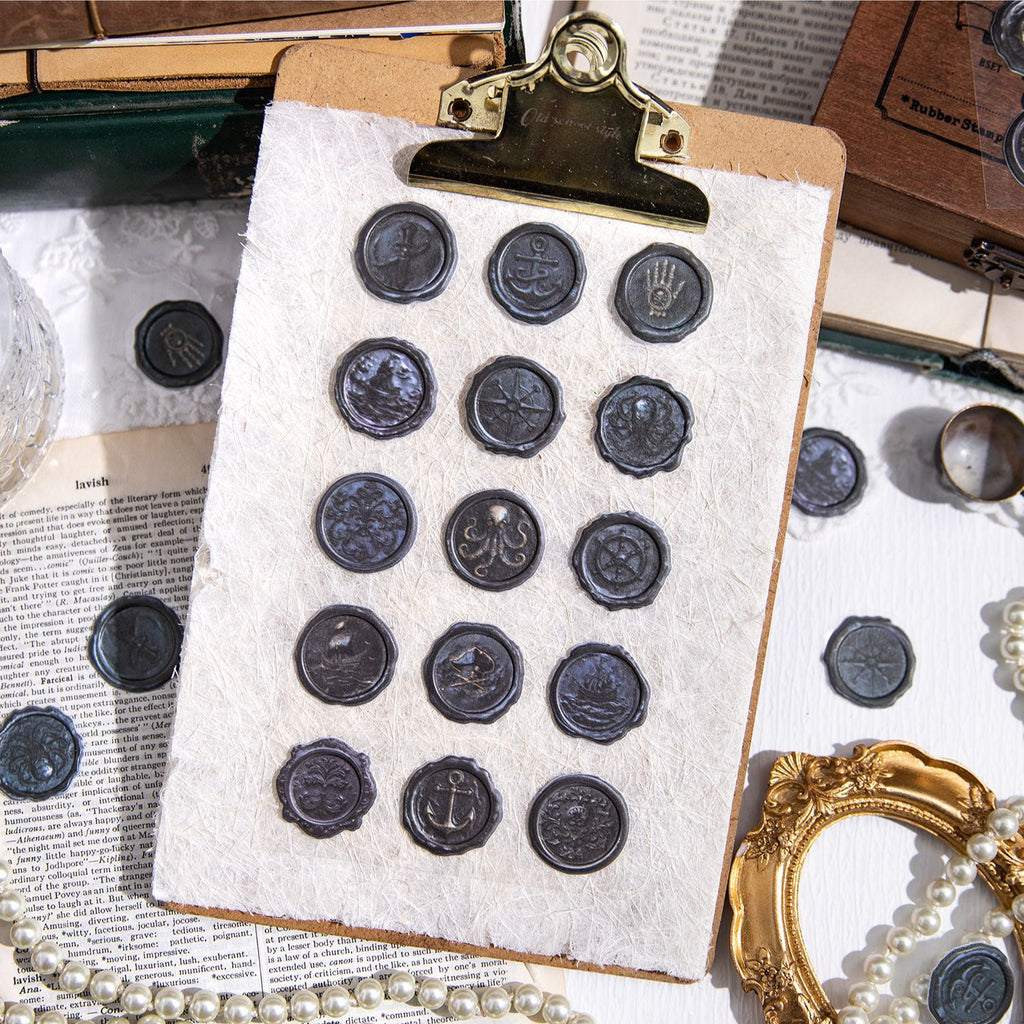 15 Pcs Vintage Wax Seal PU Stickers SGXJ