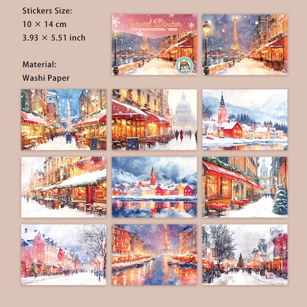 10 Sheets Winter Travel Washi Stickers LXDJ