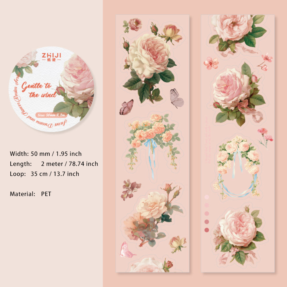 1 Roll Diecut Flower PET Stickers Tape QMHJ