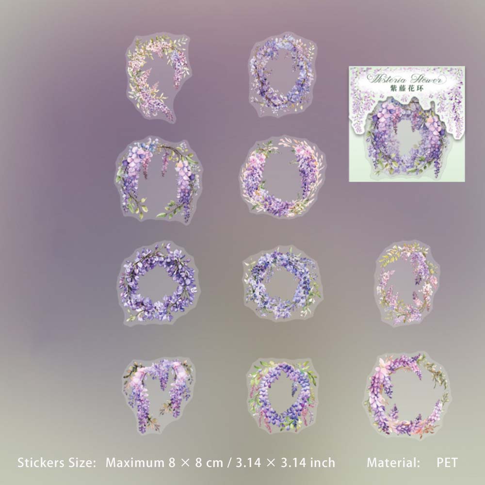 10 Pcs Purple Flower Vine PET Stickers ZTHM
