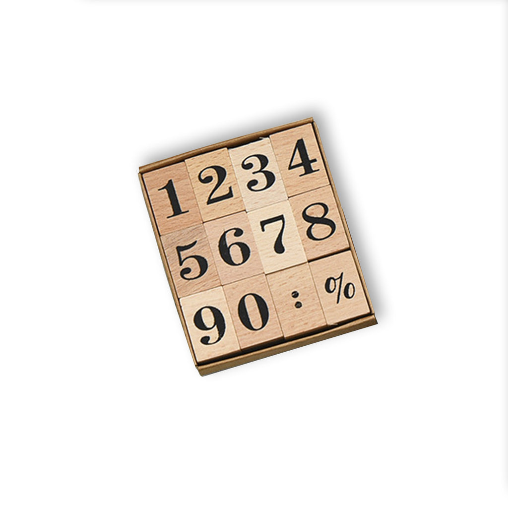 12 Pcs Serif Alphabet Number Wooden Stamp Set