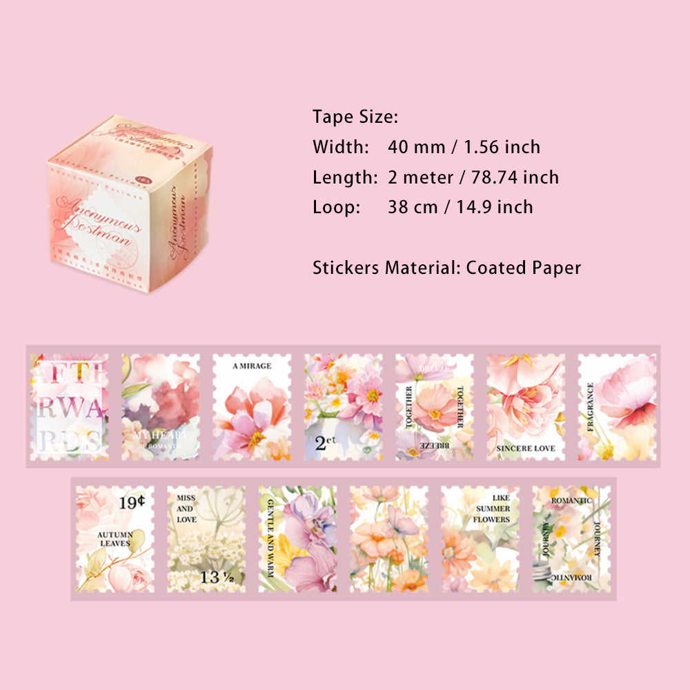 1 Roll Die-cut Flower Post Stamp Stickers Tape NMYC