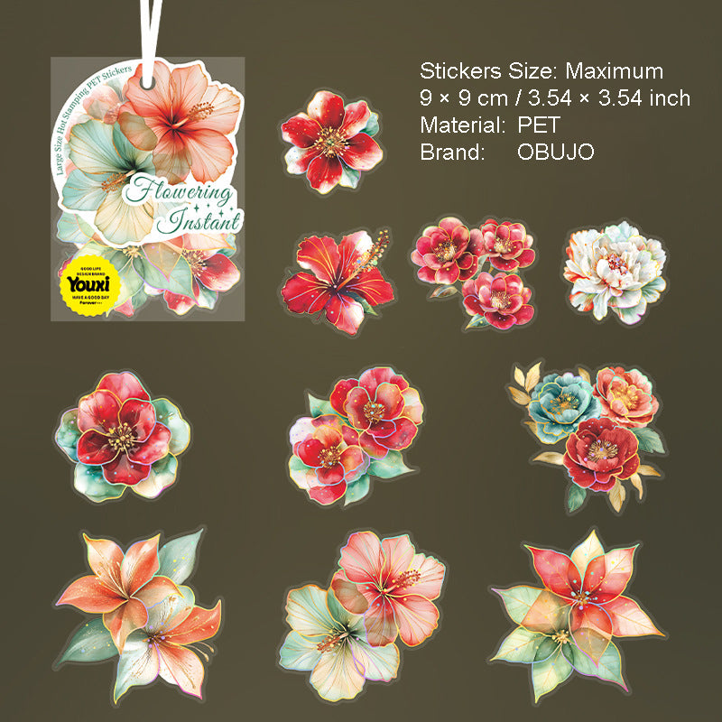 10 Pcs Gold Foil Flower PET Stickers HKSJ
