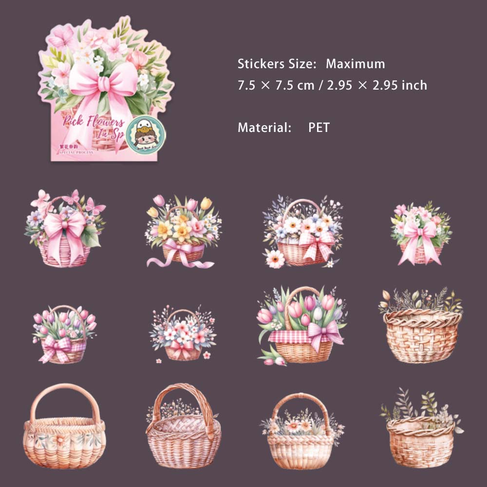 12 Pcs Flower Basket PET Stickers CRCH