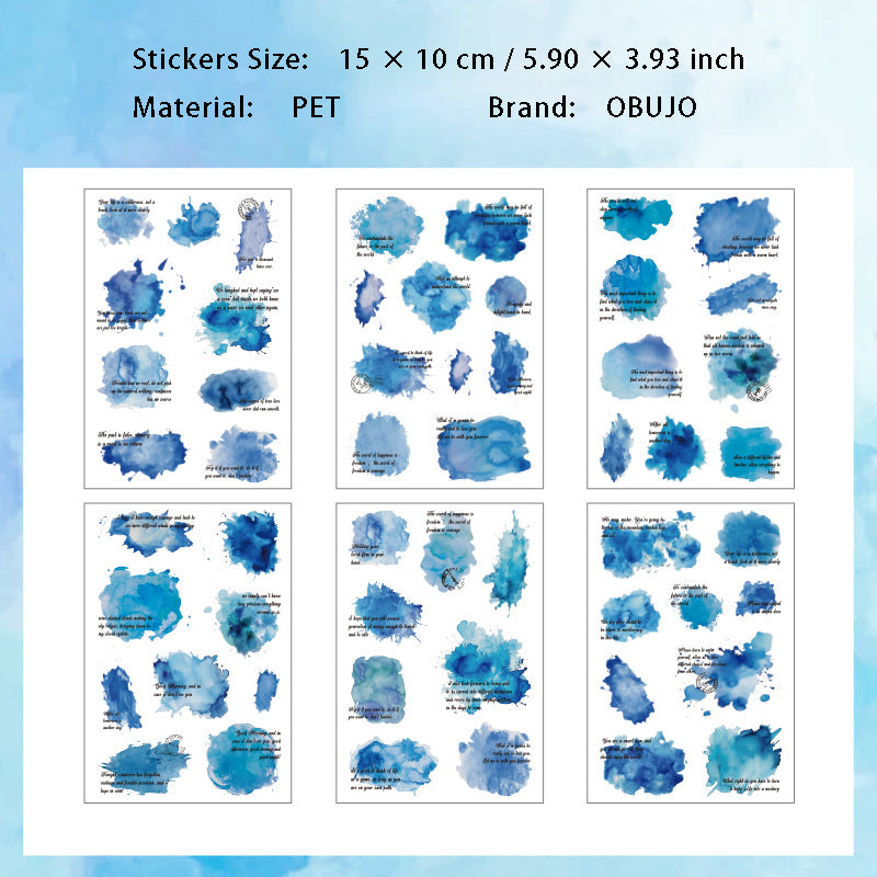 6 Sheets Watercolor Splash PET Stickers CXLG