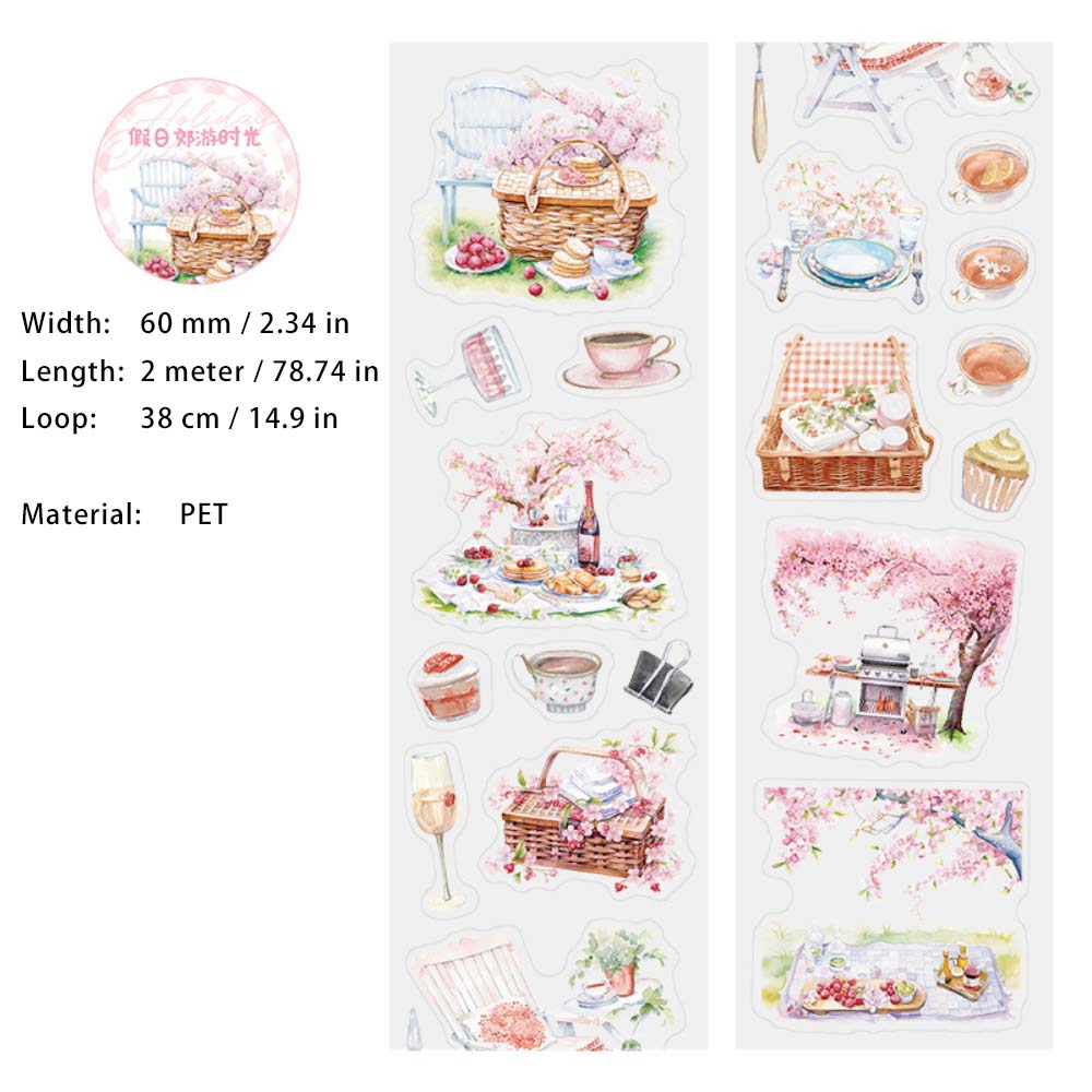 1 Roll Weekend Lifestyle Pre-cut PET Stickers Tape JRJYSG