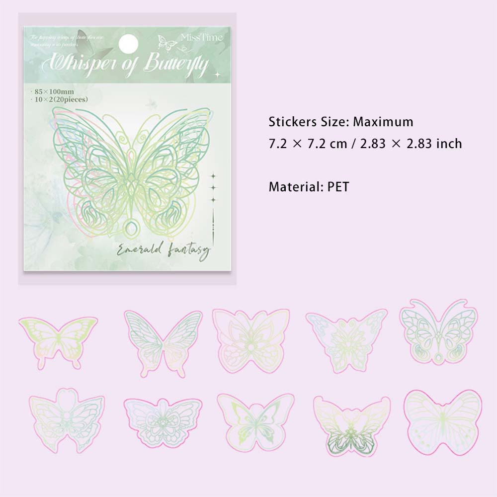 20 Pcs Glitter Butterfly PET Stickers DZYX