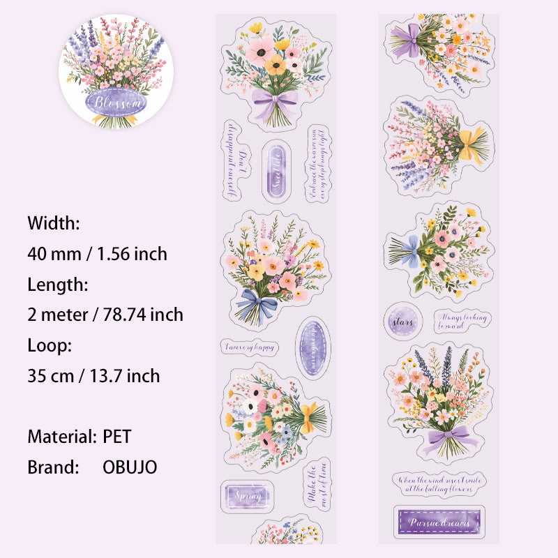1 Roll Bouquet Flower PET Stickers Tape HYSK