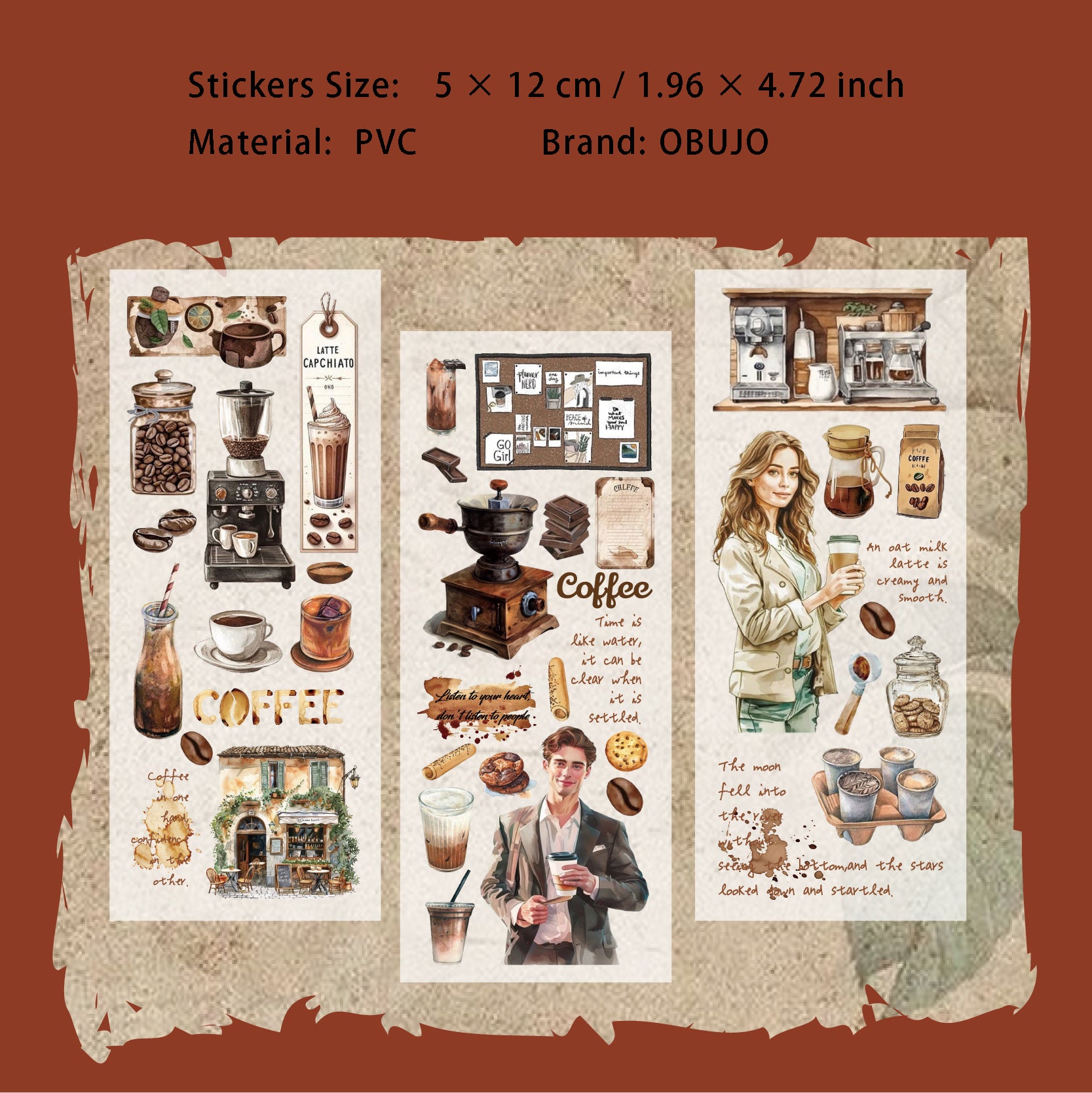 3 Sheets Coffee Theme Transfer Stickers KFSJ