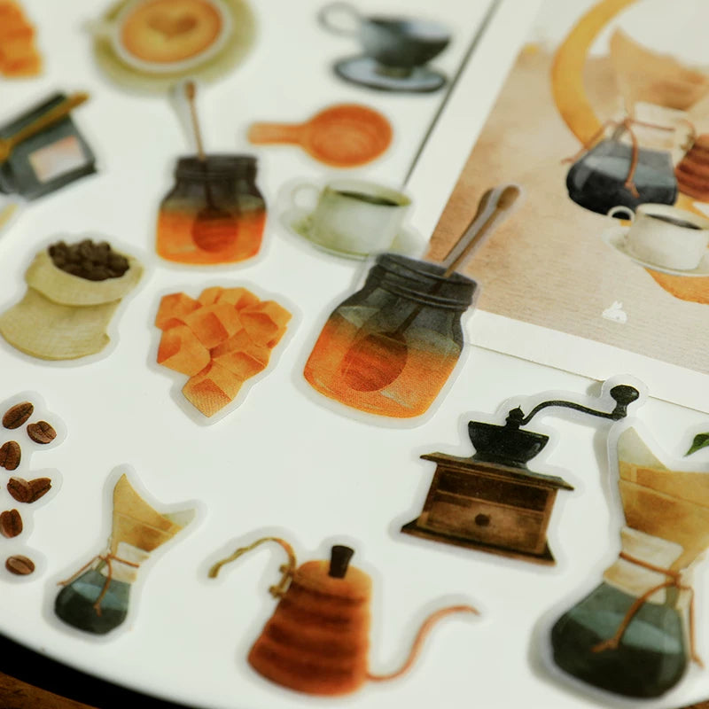Vintage cafe self adhesive vellum stickers