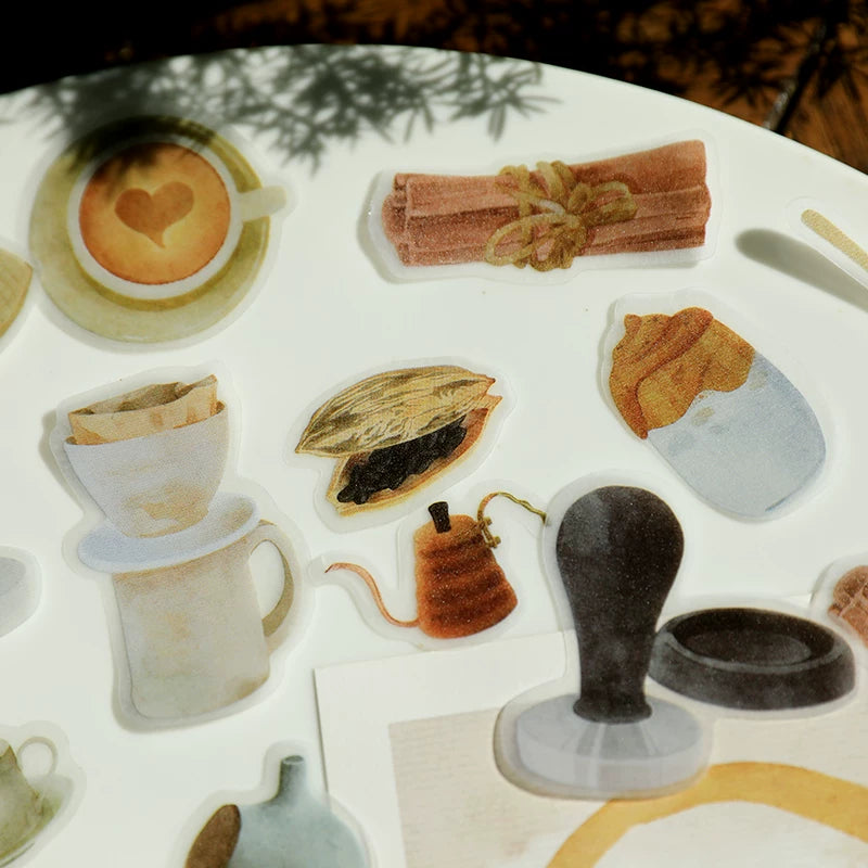 Coffee maker mug and bean collage stickers