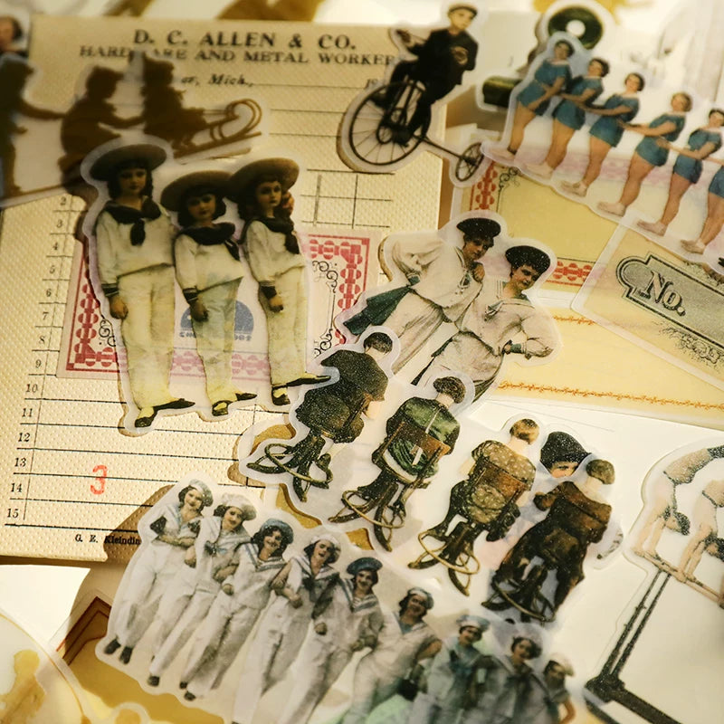 Vintage team and childhood collage stickers
