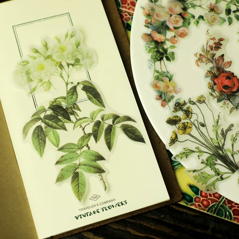 40PCS vintage oversized flower vellum scrapbook stickers