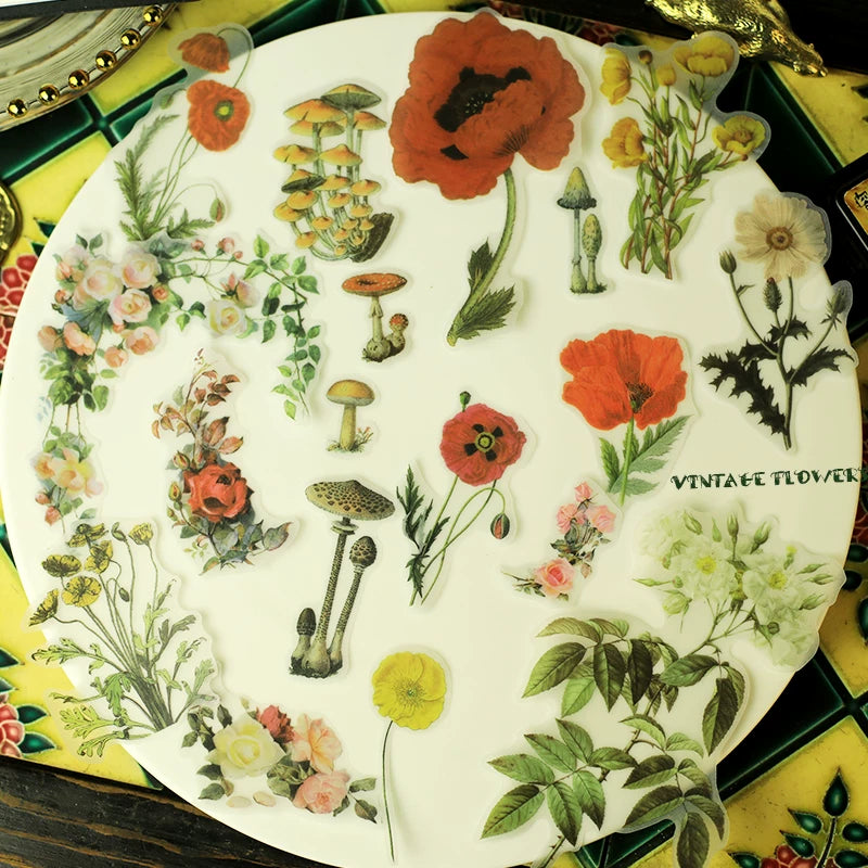 Large vintage rose poppy and wildflower peel and stick stickers