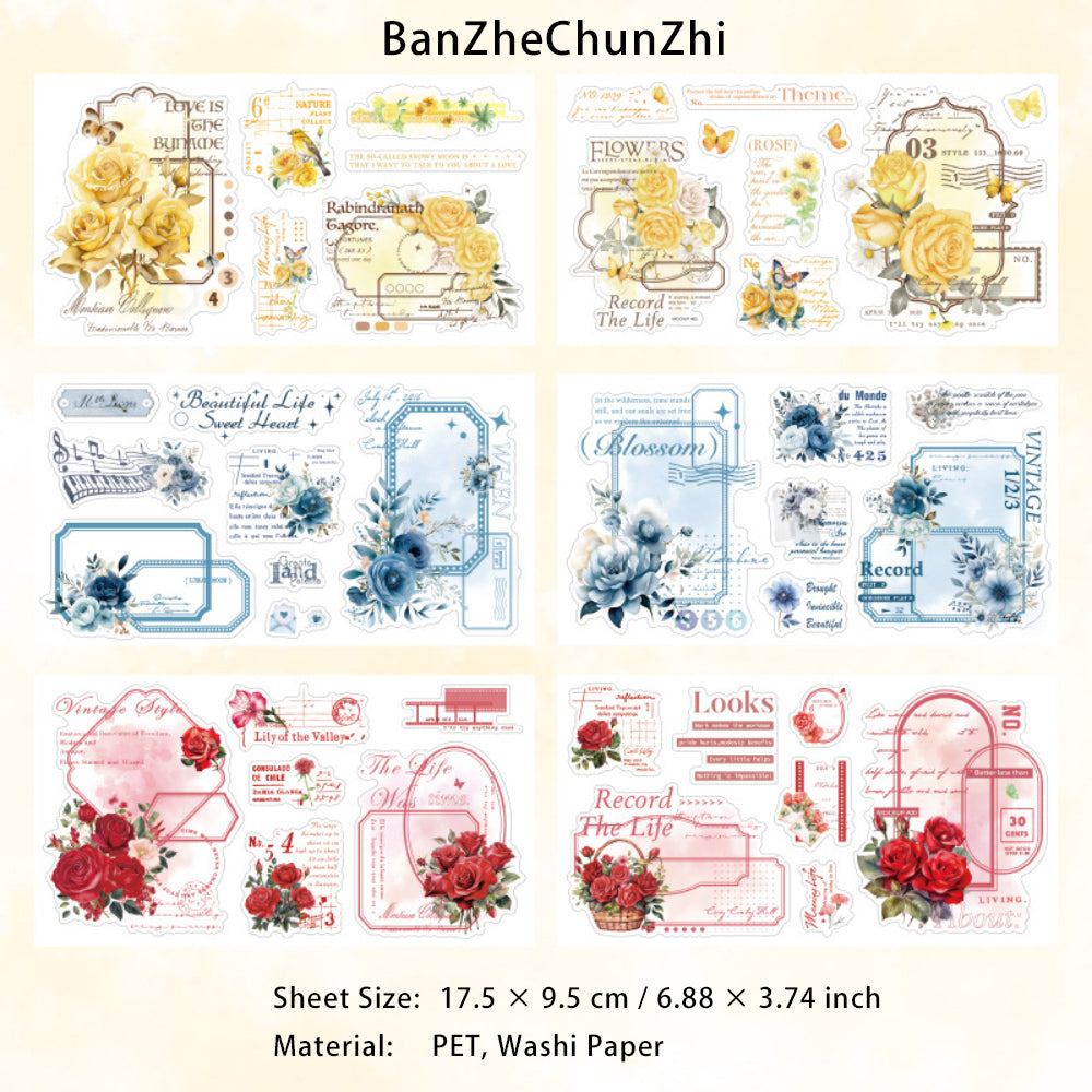 12 Sheets Girl Flower PET and Washi Stickers DFCRQ