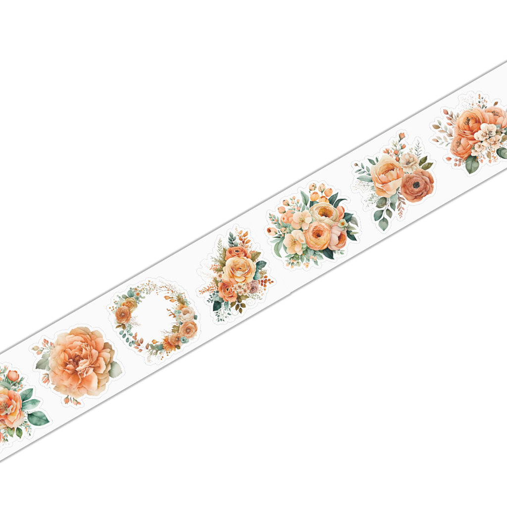 Romantic Watercolor Botanical Wreath Die-Cut PET Tape- Orange Rose