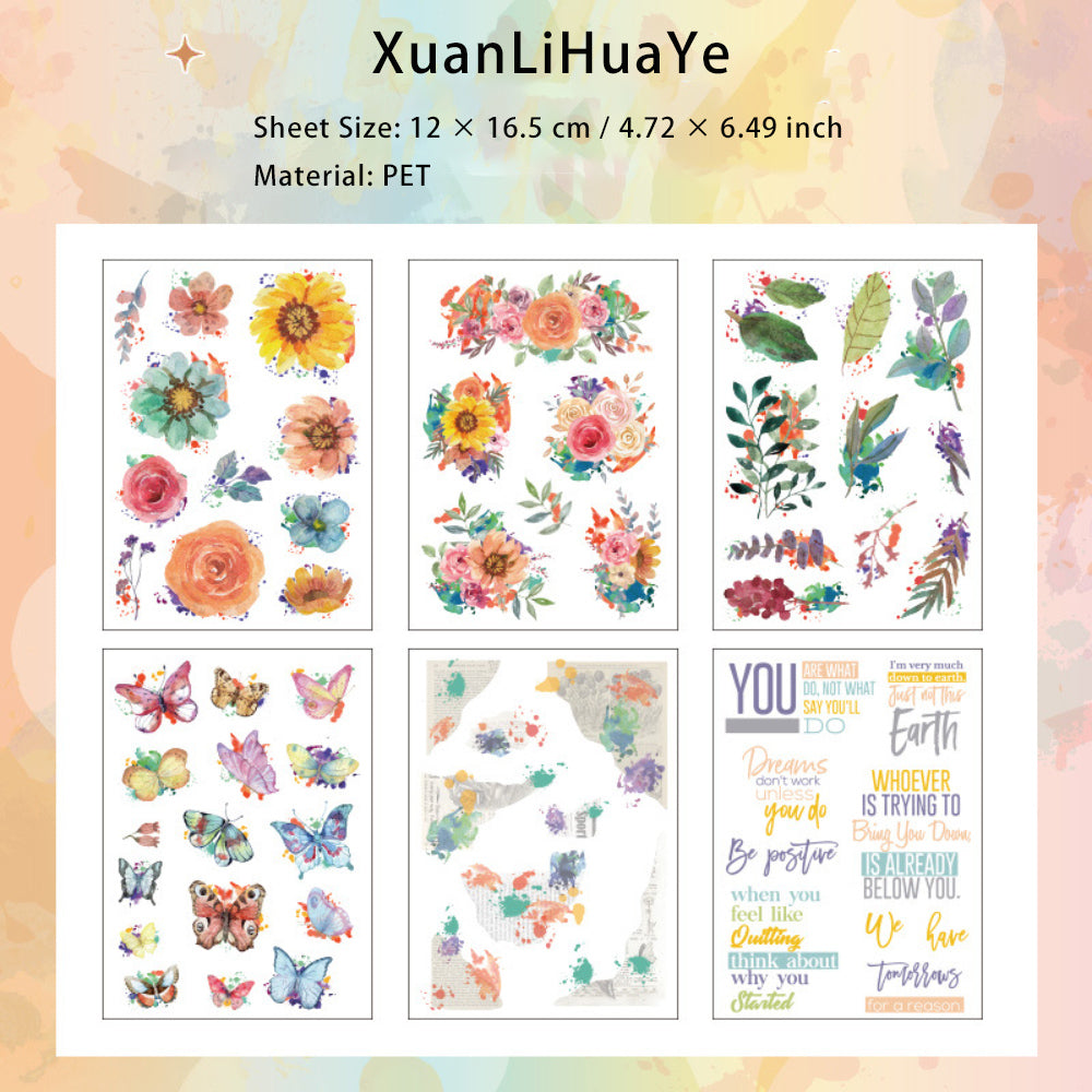 6 Sheets PET Flower and Leaf Stickers HDLY