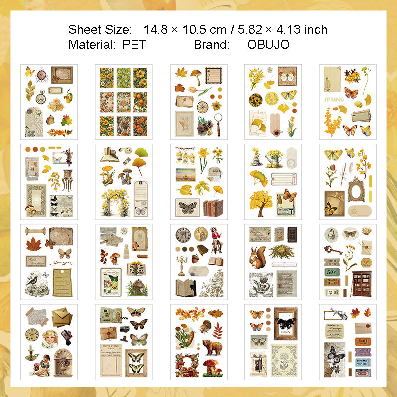 20 Sheets Vintage PET Stickers SLWX