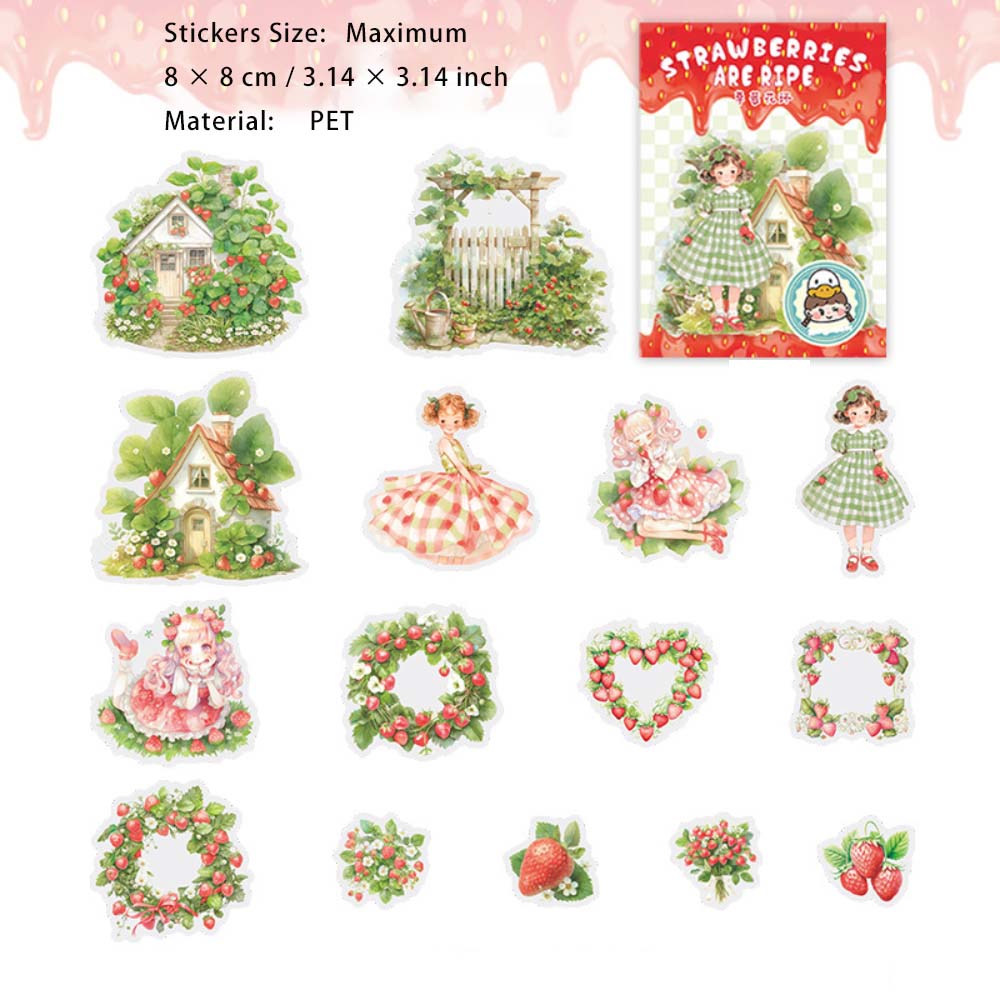 15 Pcs Strawberry Girl PET Sitckers CMSL