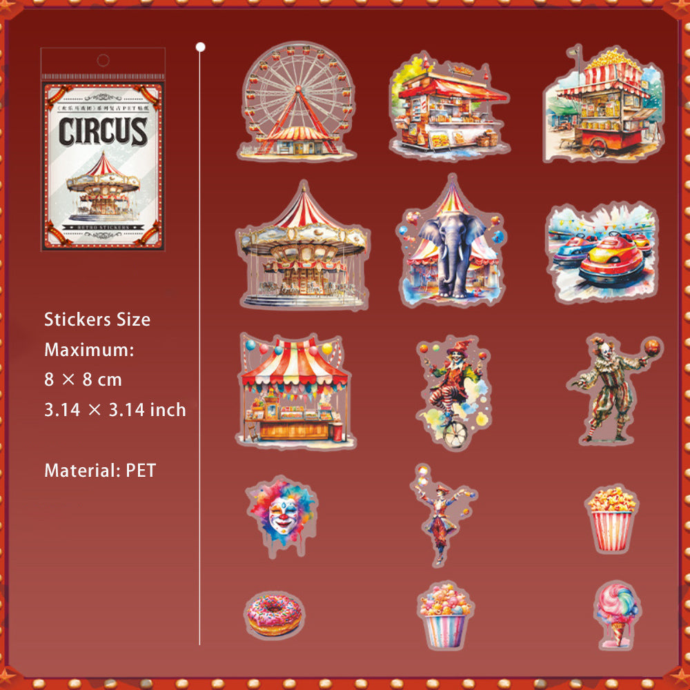 15 Pcs Circus Amusement Park PET Stickers HLMXT