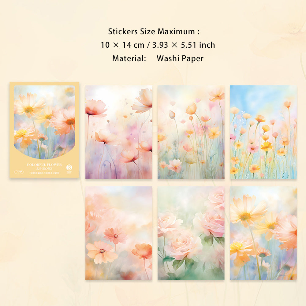 12 Sheets Flower Washi Stickers HYBL