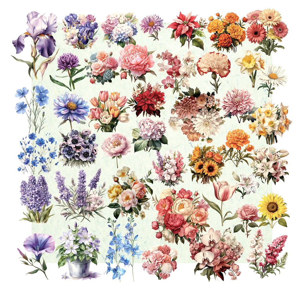 44PCS vintage flower vellum scrapbook stickers
