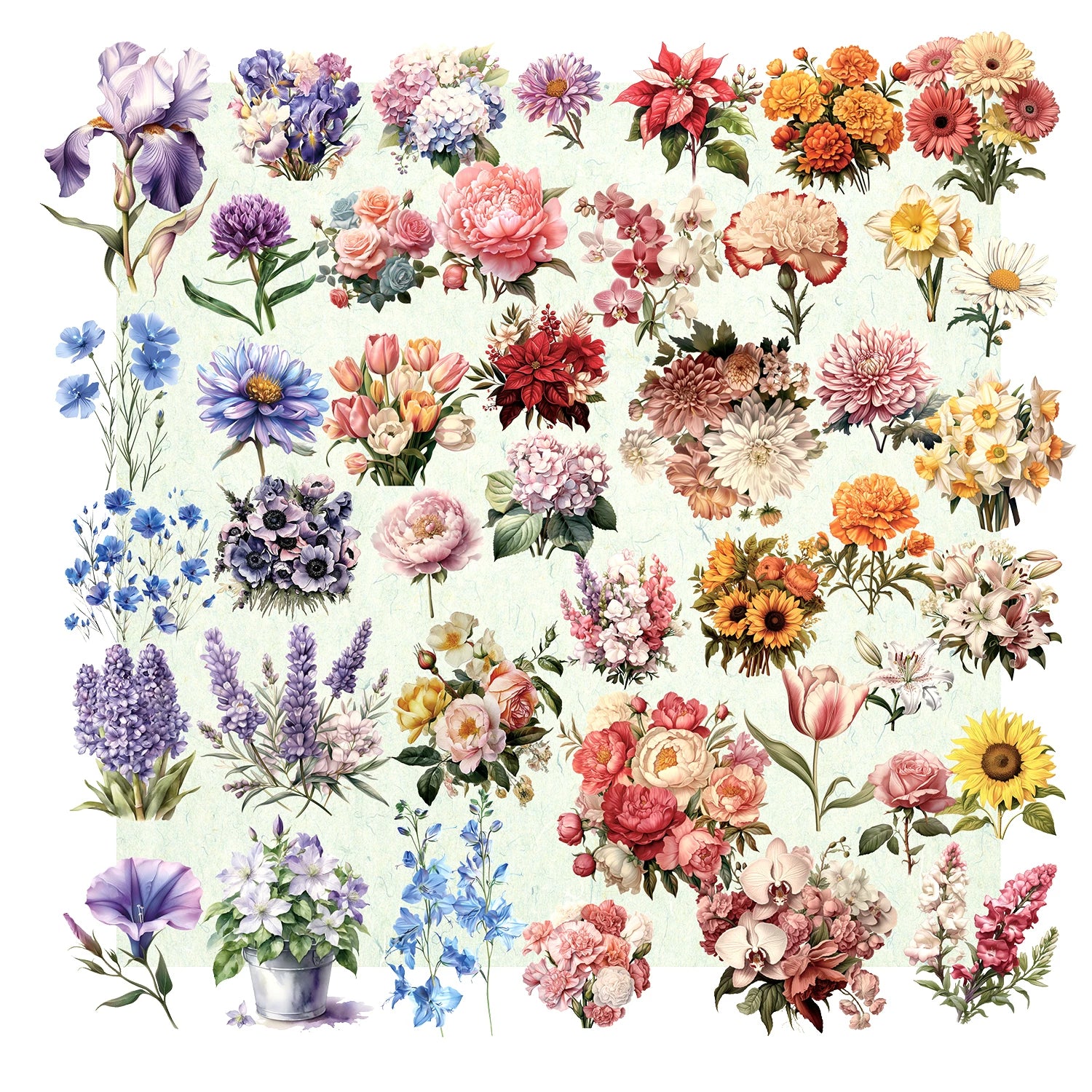 44PCS vintage flower vellum scrapbook stickers