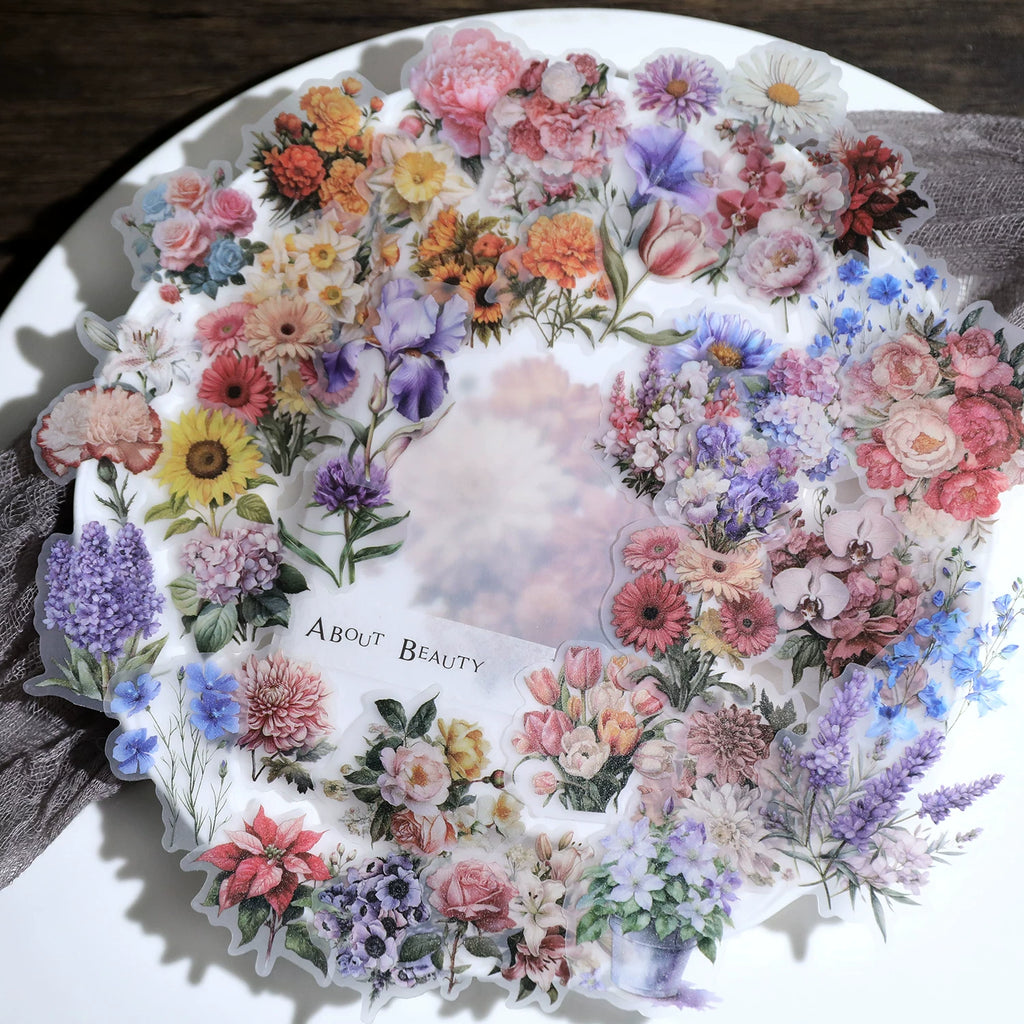 Vintage multicolor flower vellum scrapbook stickers