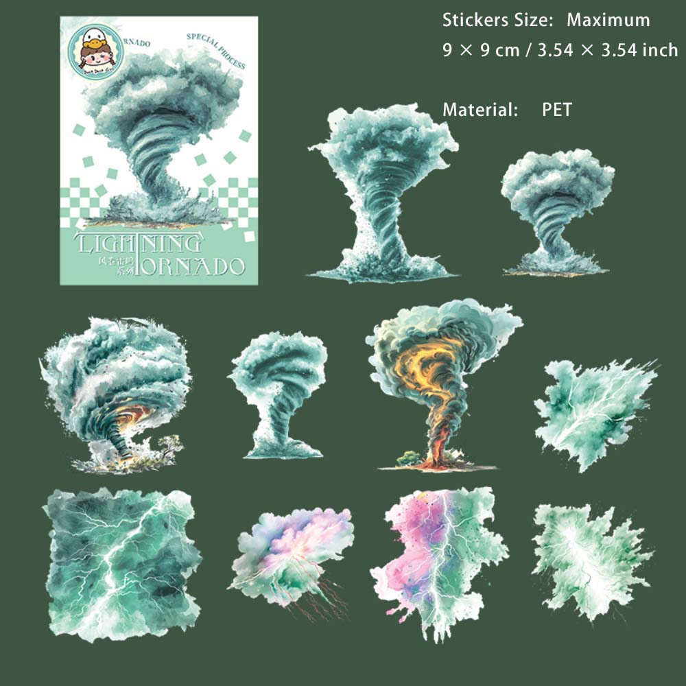 10 Pcs Hurricane Typhoon PET Stickers FJLM