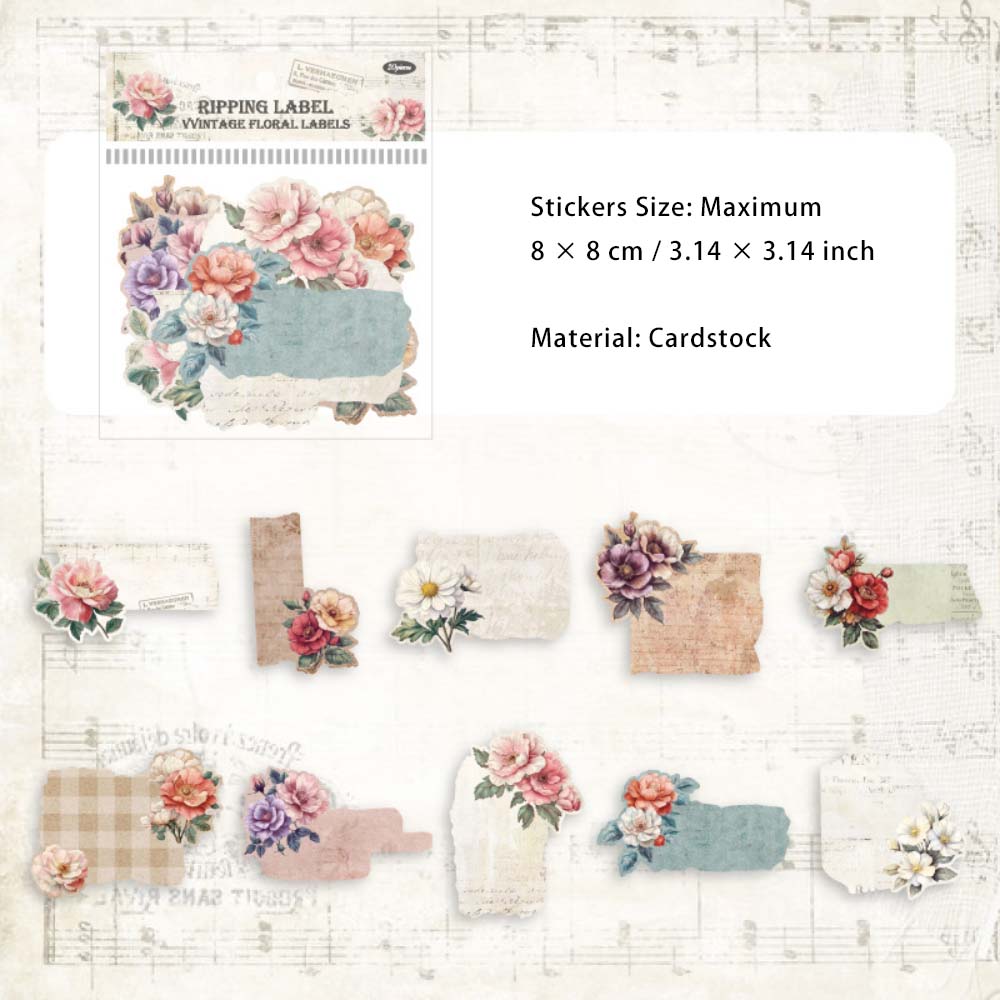 20 Pcs Vintage Floral Cardstock Stickers FGHYBQ