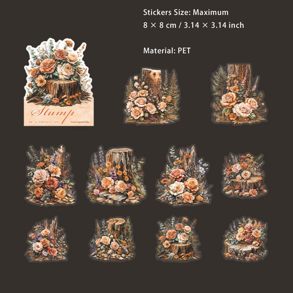 10 Pcs Tree Stump PET Stickers SZYJ