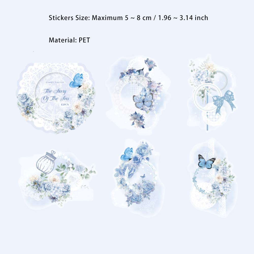 15 Pcs Lace Flower Butterfly PET Stickers HJWQ