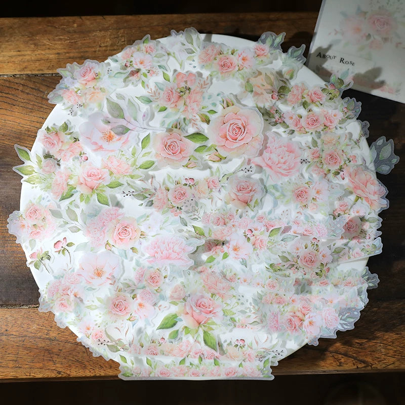 Pink watercolor rose journaling stickers